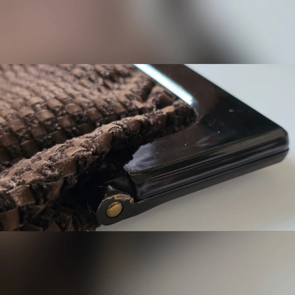 Vintage 70's Brown Italian Suede Leather Clutch with Lucite Frame  Made in Italy - Picture 8 of 9